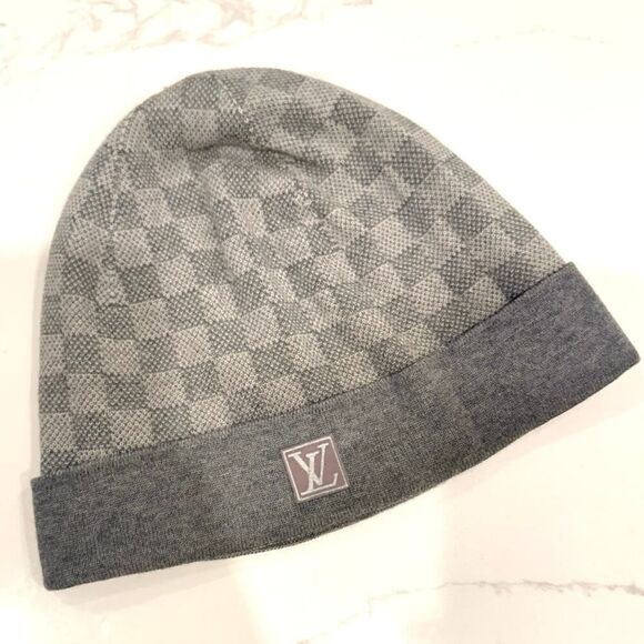 Louis Vuitton Accessories - Louis Vuitton Damier Wool Beanie Gray Check Hat